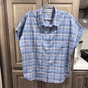 Ridge Cut Women’s blue plaid short sleeved button up shirt, size 2X, GUC